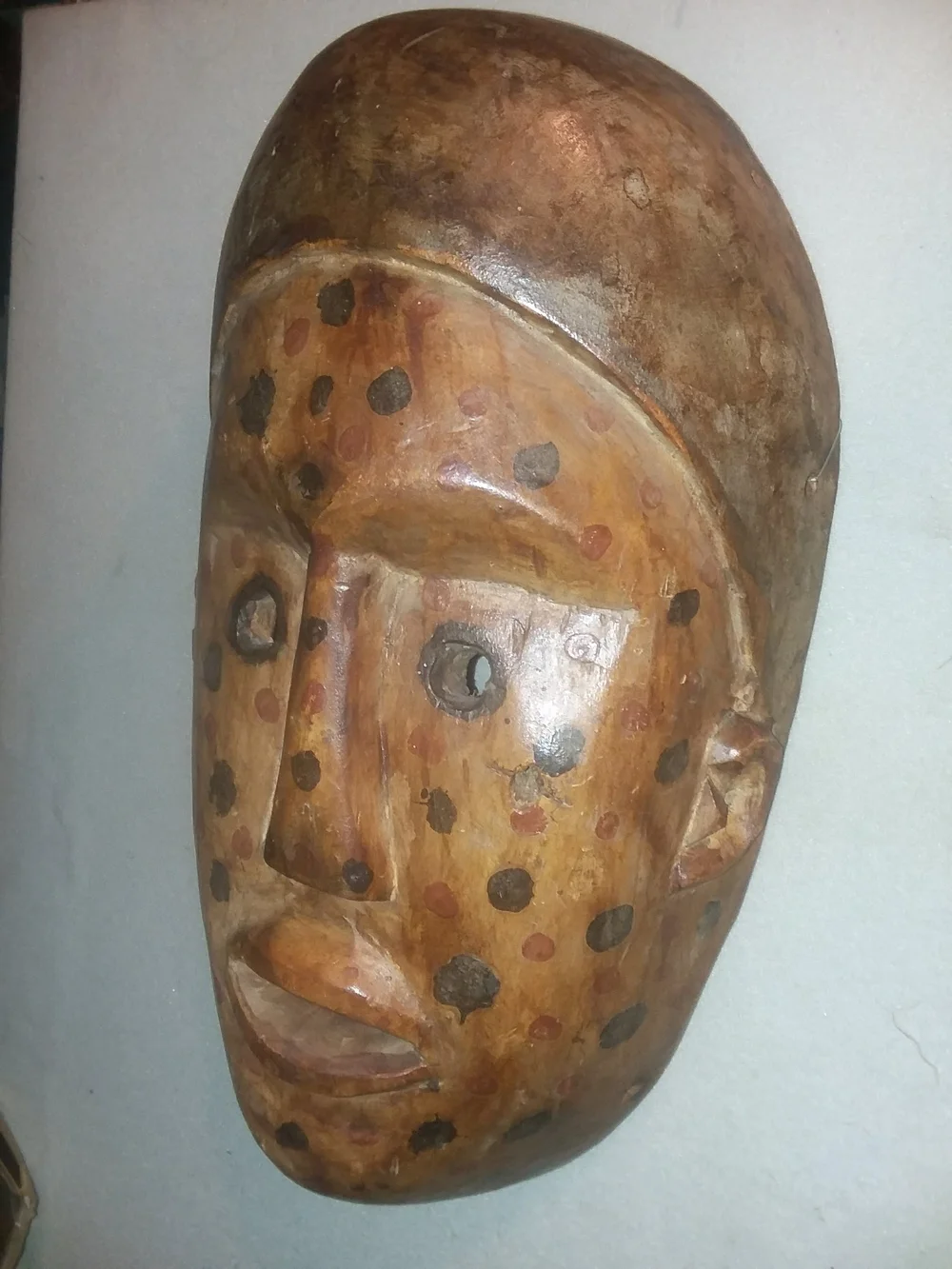 Handcrafted Brown Wood Tribal Mask Wall Decor - Polka Accent